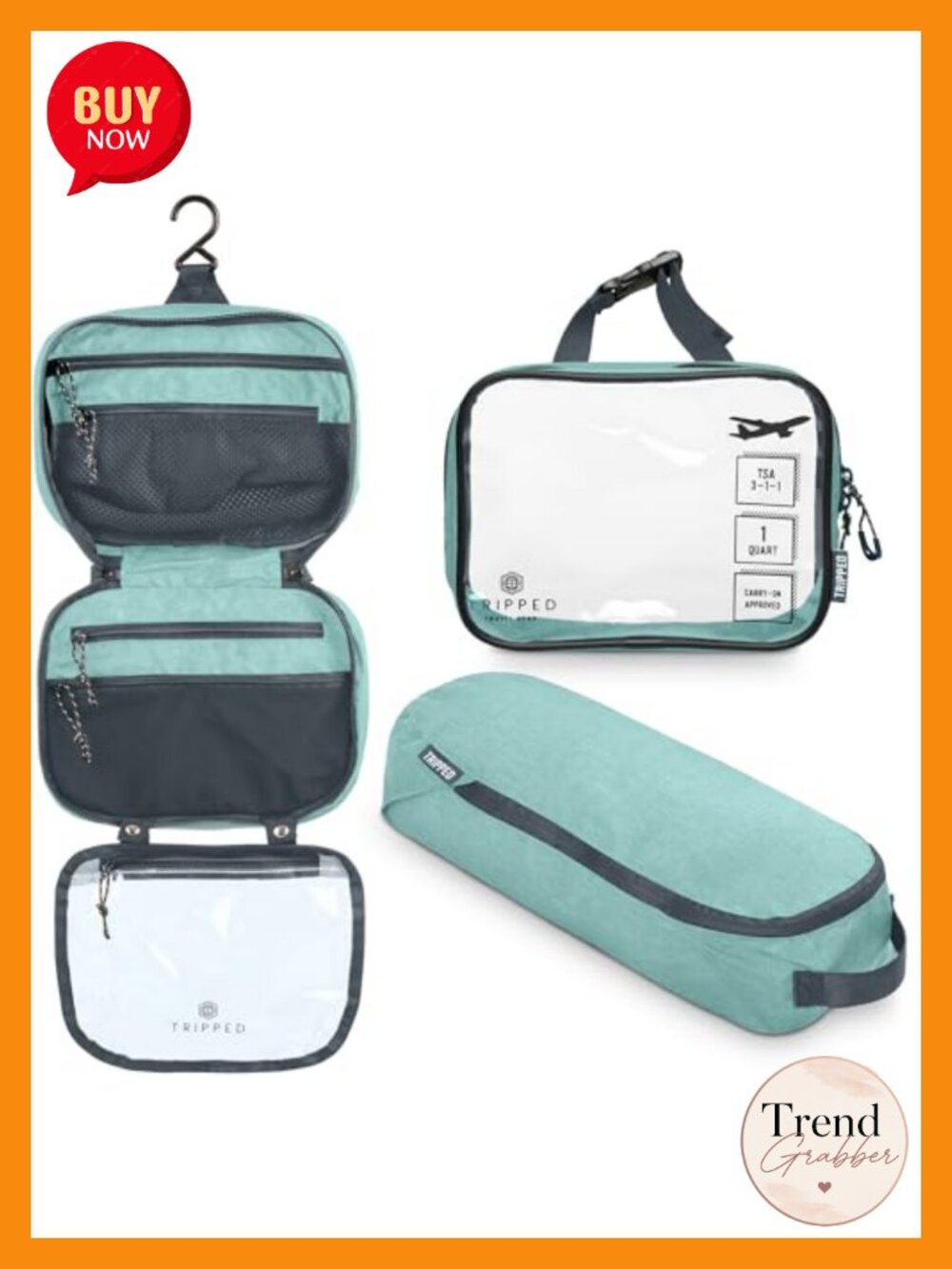 3-Piece Travel Toiletry Bag Set Hanging Nylon TSA Liquids Organizer